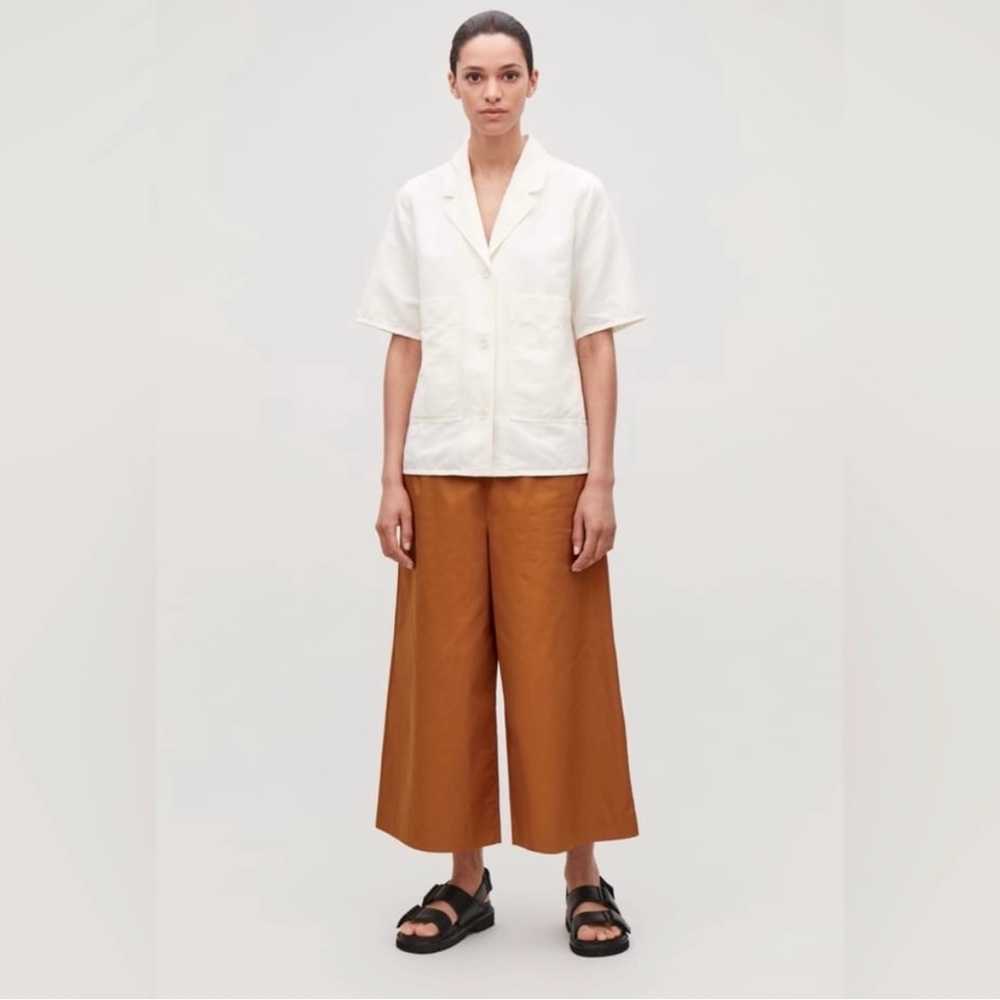 Cos wide legged cropped elastic waist pants size 6 cotton